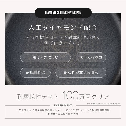 Aimedia 26cm Frying Pan, Induction Compatible, Diamond Coated Pan, Diamond Finish, Stir-fry Pan, Kitchen Utensils, Cookware