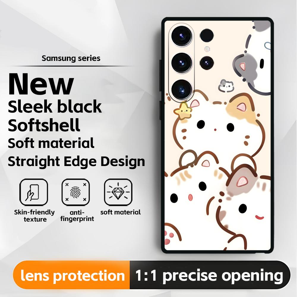 Cute cartoon cat  Phone Case For Samsung Galaxy S26 S25 S24 S23 S22 S21 Plus Ultra Note20 Soft Black