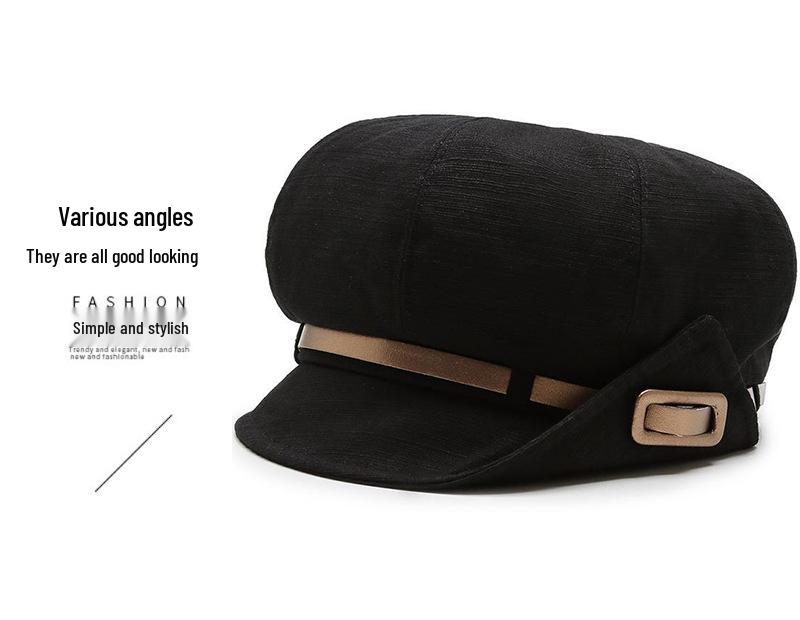 Korean Style Face-Slimming Octagonal Beret for Large Heads - Fashionable, Versatile, Small-Brim Fisherman Hat for Spring and Autumn