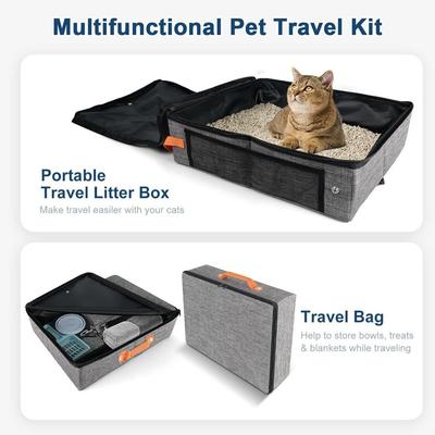 Collapsible Travel Litter Box Leak-Proof Kitty Litter Pan Portable Cat Litter Box  Car Travel
