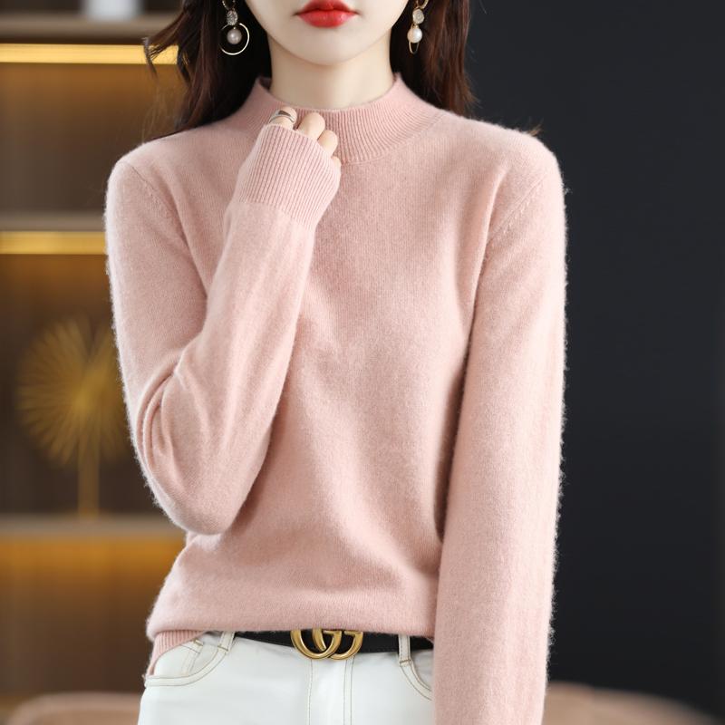 Damen Halbrollkragenpullover, Qinghe Kaschmir, 30% Kaschmir 70% Wolle, Winter Strickpullover Herbstpullover Kaschmirpullover