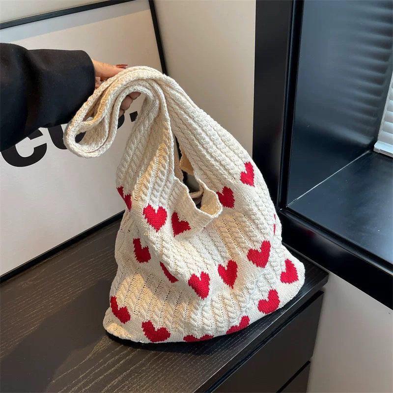 Handmade Woven Heart Tote Bag - Large Capacity Casual Beach Shoulder Bag