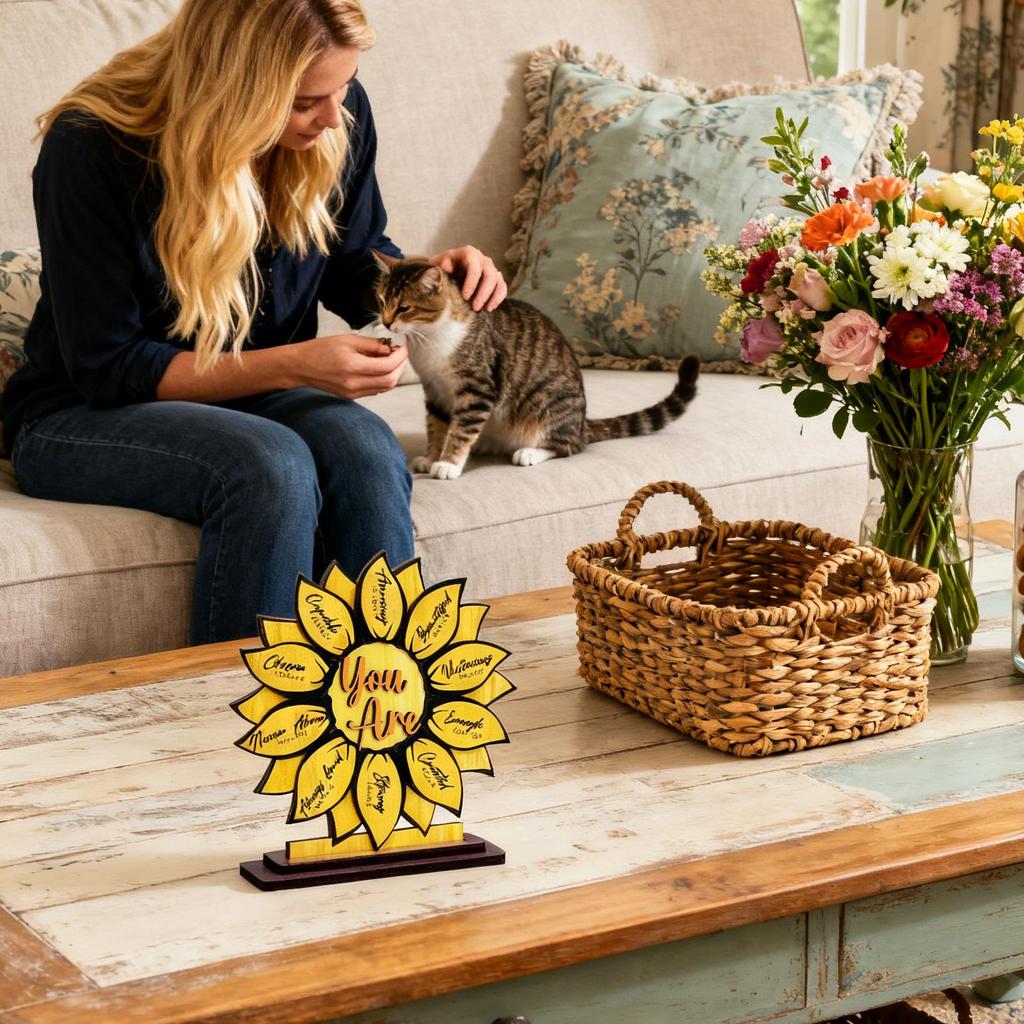 Sunflower Decoration Christian Religious Faith-Based Inspirational Favors 2-Layer Wooden Tabletop Sunflower Sign For Women Mom