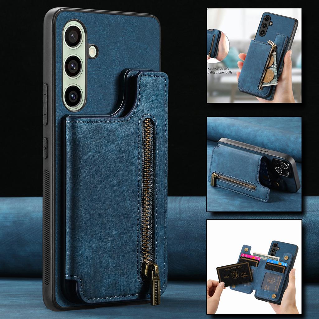 For Samsung Galaxy A56 5G Case with Zipper Card Holder Retro Leather TPU Phone Cover