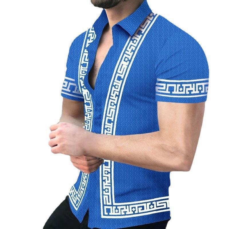 Summer European and American men's 1D printed casual short-sleeved cardigan shirt