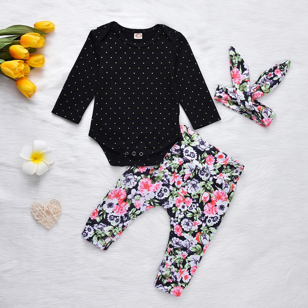 2pcs Autumn Baby Girls Clothes Set Long Sleeve Wave Point Lace Romper+Hat Suit