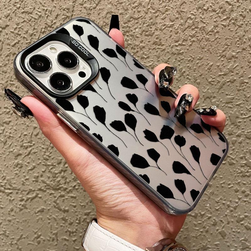 Black Rose Flower INS Laser Phone Case for iPhone 16 15 14 Pro Max Plus 13 12 Mini 11 Pro Max Shockproof Protective Back Covers