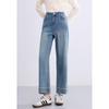 BETU Women's Contrast Stitch Cropped High-Waist Denim Wide-Leg Pants