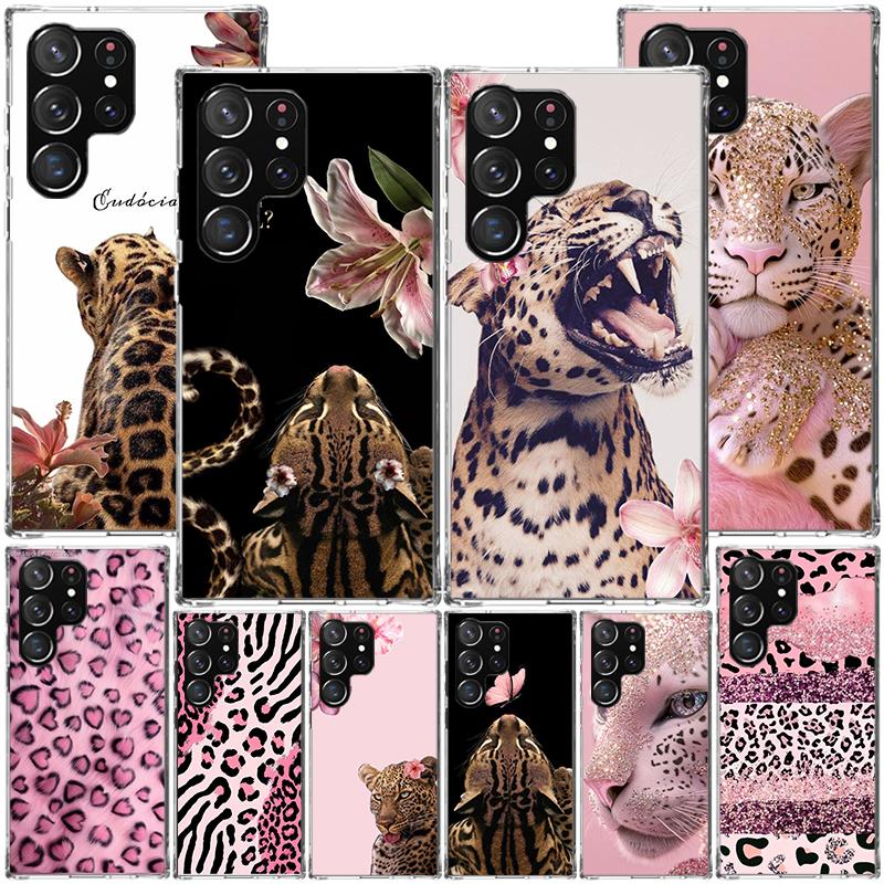 Pink Leopard Print Phone Case For Samsung Galaxy S24 S25 Edge S26 Ultra S23 S22 S21 Plus S20 FE + Personalized Print Cover Galax