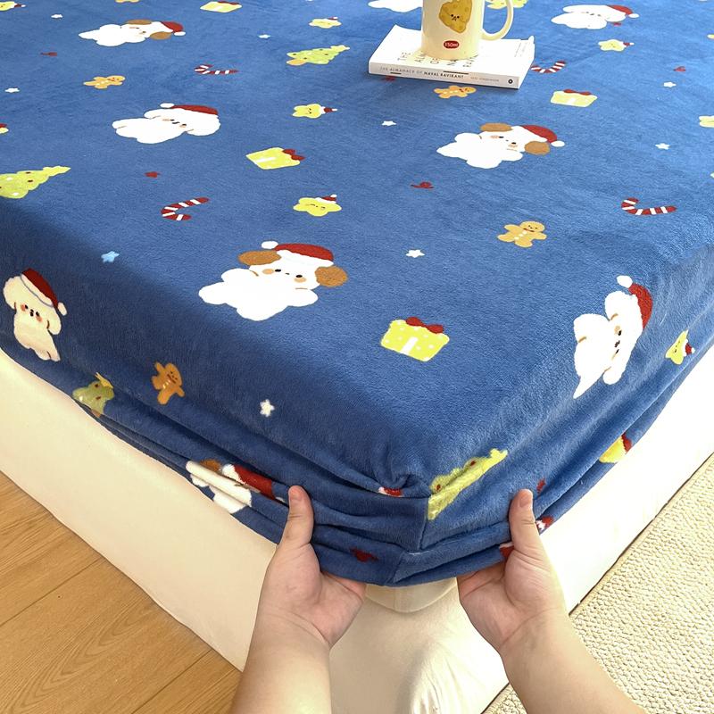 Flannel Bed Sheet Winter Warm Plush Fitted Sheet Soft Mink Cashmere Bed Linen Mattress Cover Elastic Bedspread