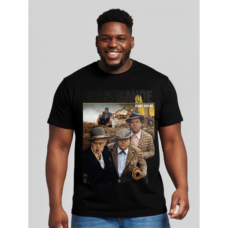 Herren T-Shirt Schwarz Olsenbande Filmcharaktere Und Text Design Lässige Streetwear, Große Größen 5XL schwarz