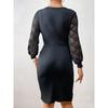 Women Sexy Slim Fit Lace Mesh Long Sleeve V Neck Bodycon Midi Dress
