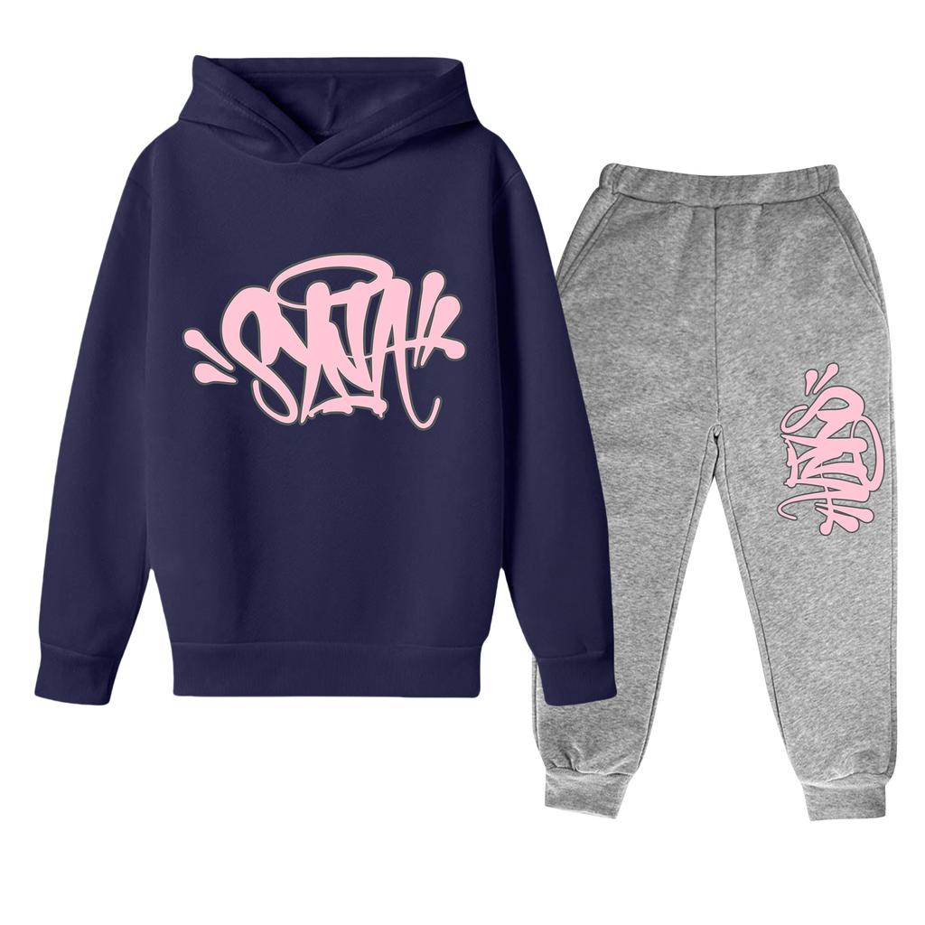 Kinder Langarm Lockerer Pullover Buchstaben-Print Kordelzug Kapuzen-Sweatshirt Set