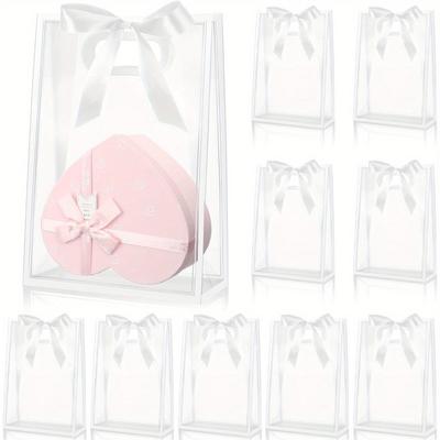 10 bolsas de regalo de plástico transparente con asas troqueladas, bolsa de recuerdo de PP reutilizable a granel con cinta para detalles de fiesta de boda