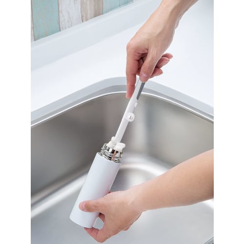 Mameita Bottle Washer, White (Extended) 3.5cm W X 3cm D X 28.2cm H, Mini Bottle Washer, Compact Storage, Foaming Net Sponge, KB-482