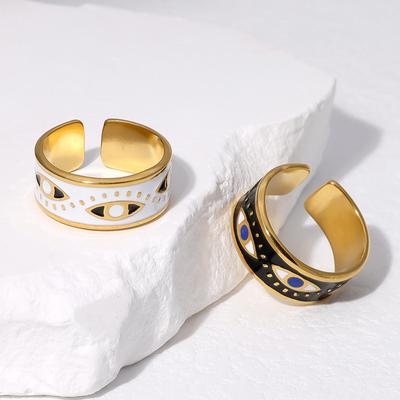 Devil's Eye Stainless Steel Drop Oil Ring Vintage Ethnic Style Black White Eye Ring Couple Ring