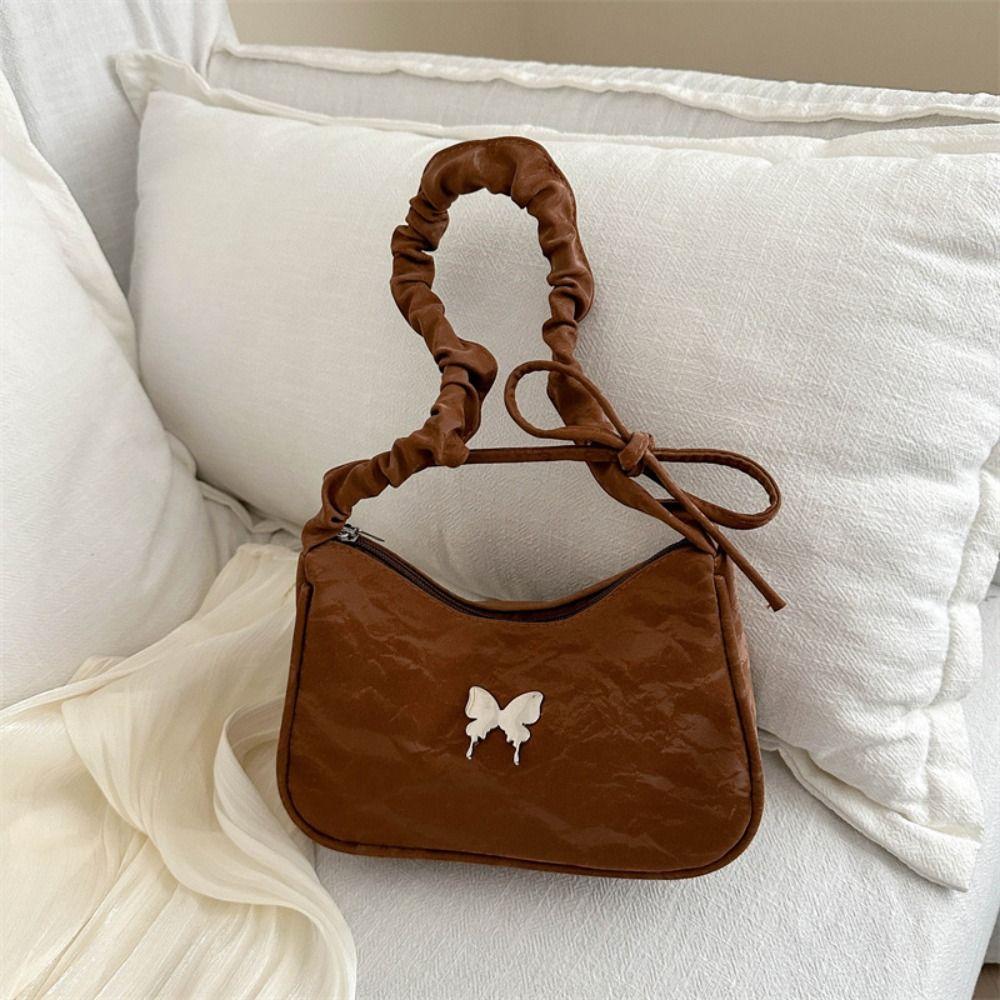 

Сумка на плечо с бантиком и бабочкой в стиле Y2k, корейская сумка-тоут, сумка-полумесяц под мышкой, для улицы коричневый