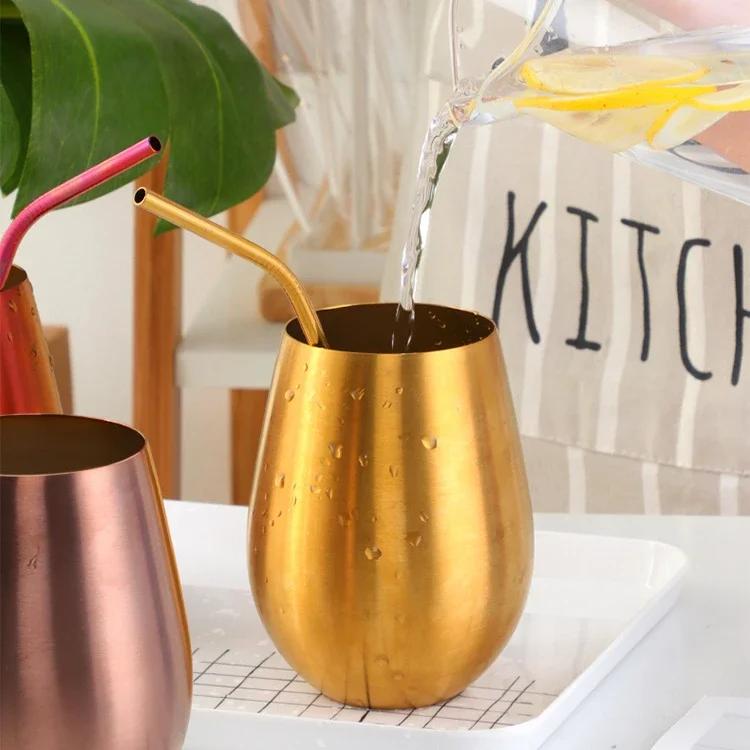 304 Stainless Steel Beer Mug Cold Drinks Single Layer Titanium Plating Wine Glasses 500ML Big Belly Water Cup Bar Supplies