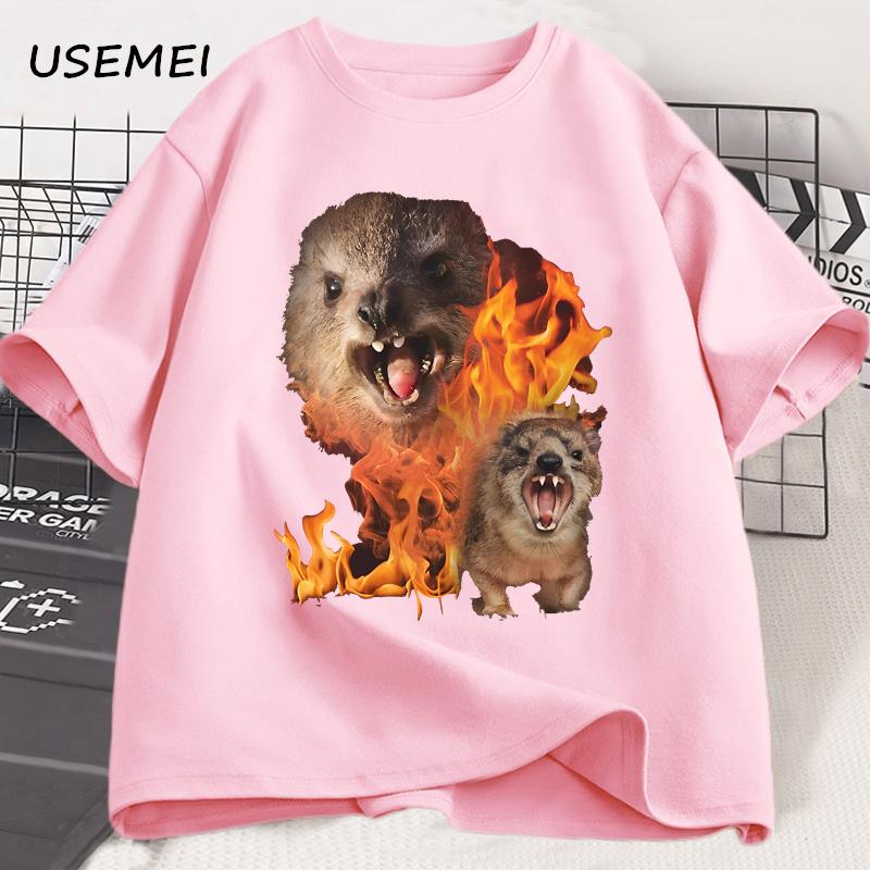 Funny Rock Hyrax Fire Meme Tee Shirt Men Women Stupid T-shirt Ugly Unhinged Tshirt Summer Cotton Opossum Raccoon Tops Oversized