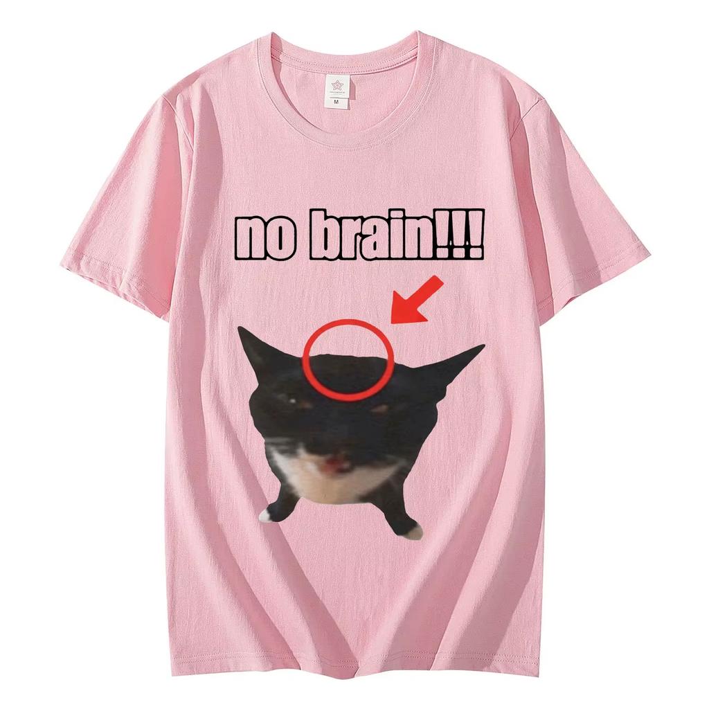 No Brain Funny Cat Graphic T Shirts Men's Women Fashion Oversized O-Neck T-shirts Casual Lightweight Breathable and Comfortable Clothes
