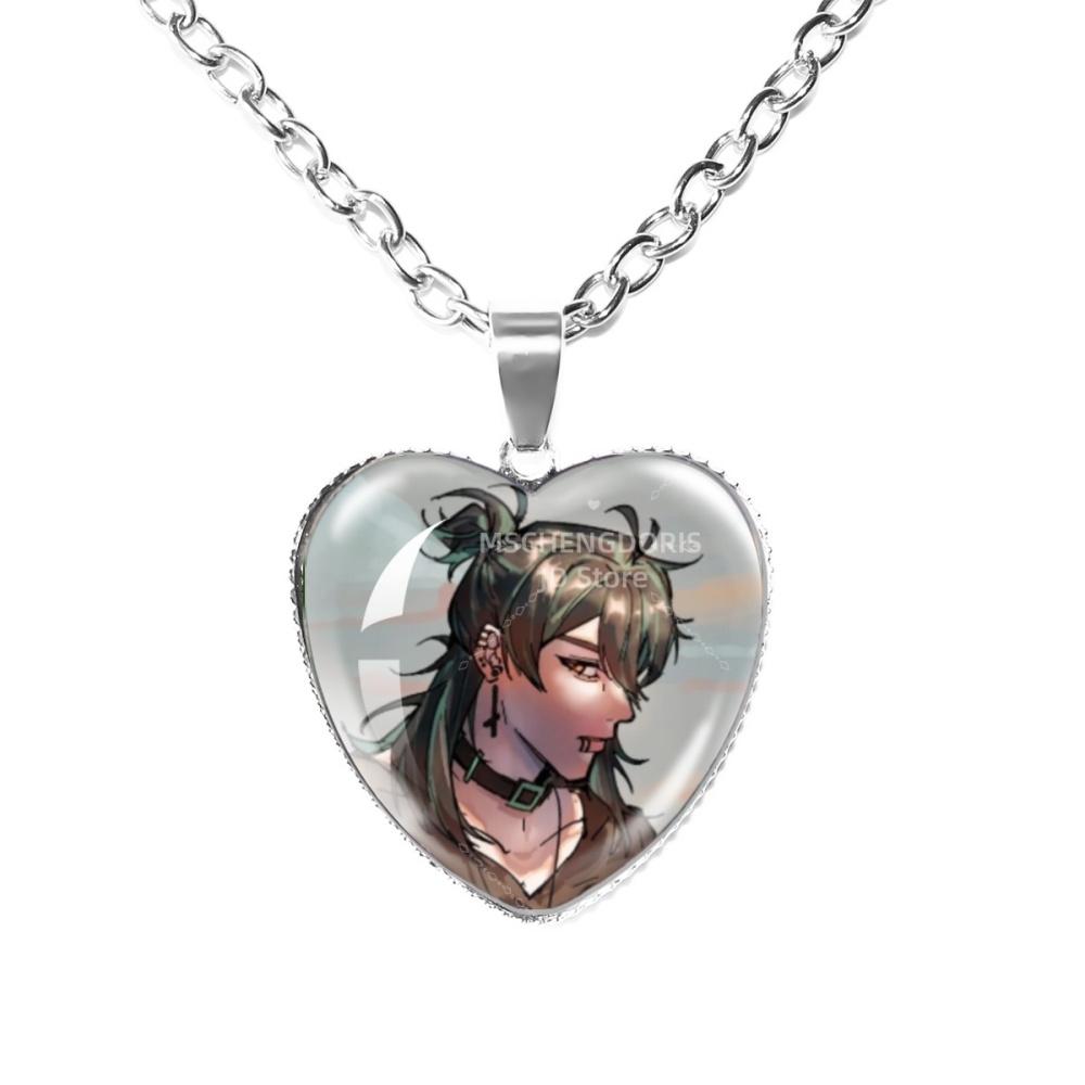 Solivan Brugmansia Sol 'The Kid At the Back' Anime Glass Cabochon Heart Shaped Pendant Necklace Charm Jewelry Gift