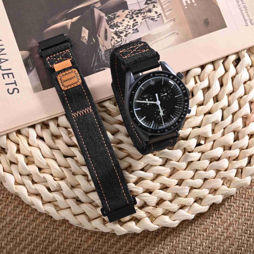 ANNEFIT Denim Watch Band, Casual Watch Replacement Band, Fabric Velcro Watch Strap, Quick Release, 16mmBlack
