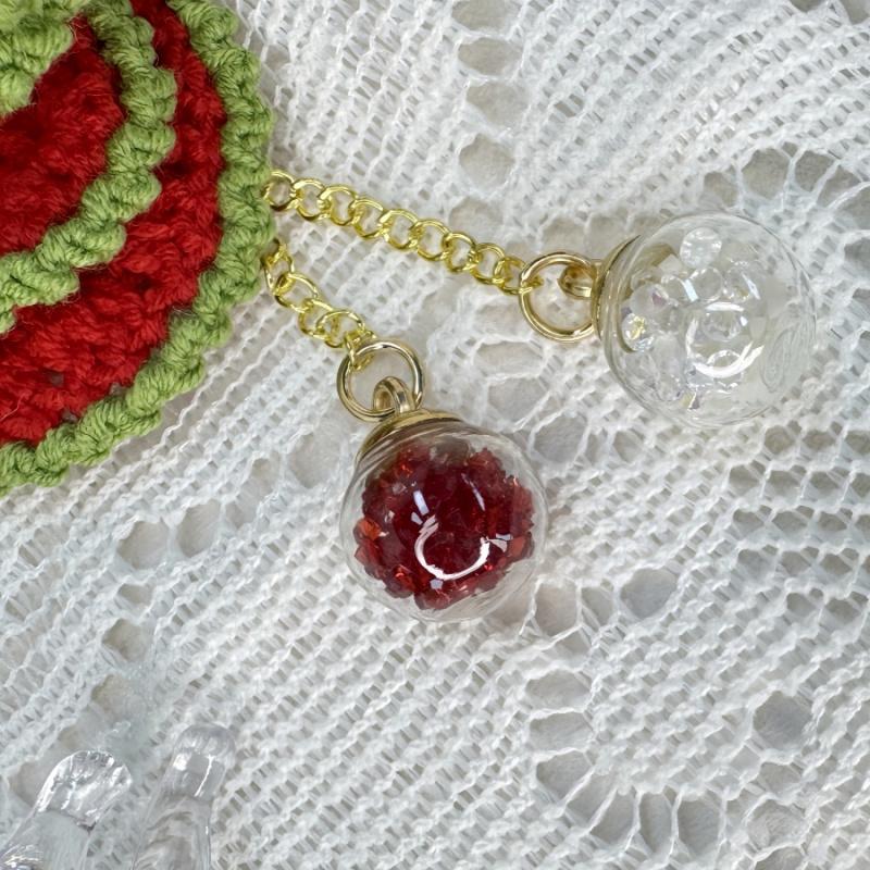 1pcRed Christmas Tree Car Rearview Mirror Pendant Handwoven Car Interior Decoration Holiday Party Crystal Ball Bag Pendant Gift