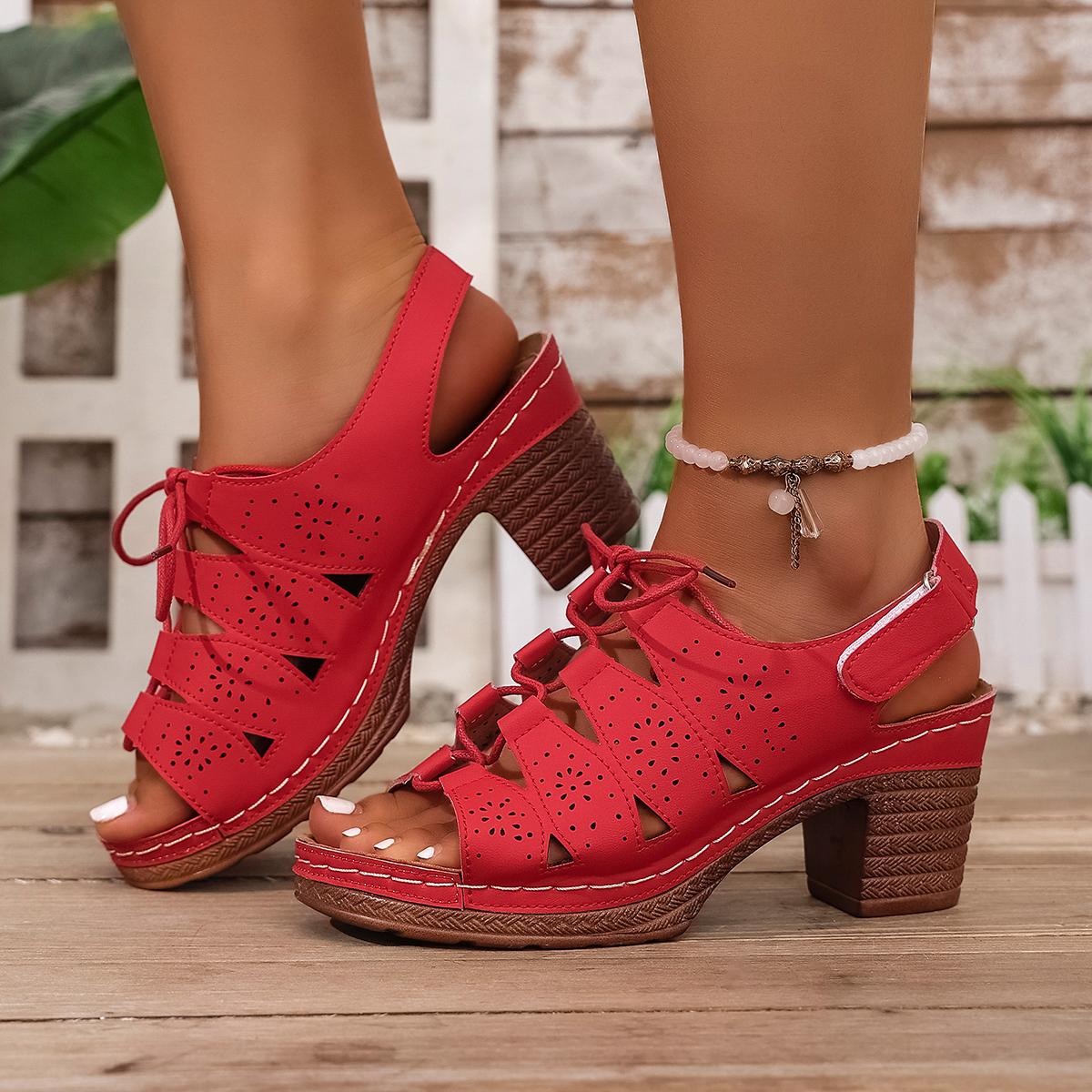 

Fashion Hollow Out Women High Heels Sandals Casual Anti-Slip Beach Plus Size Shoes Women Summer Hook Loop Thick Heeled Platform Sandals 36