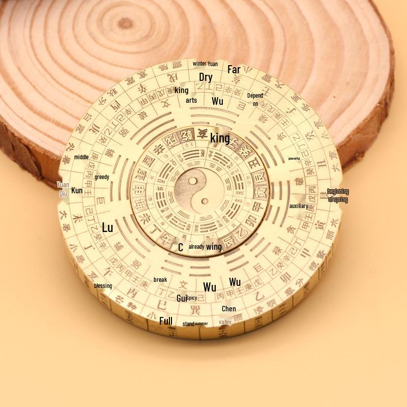 Portable Brass Precision Compass & Rotatable Eight Trigrams Gyroscope Ornament for Travel and Home