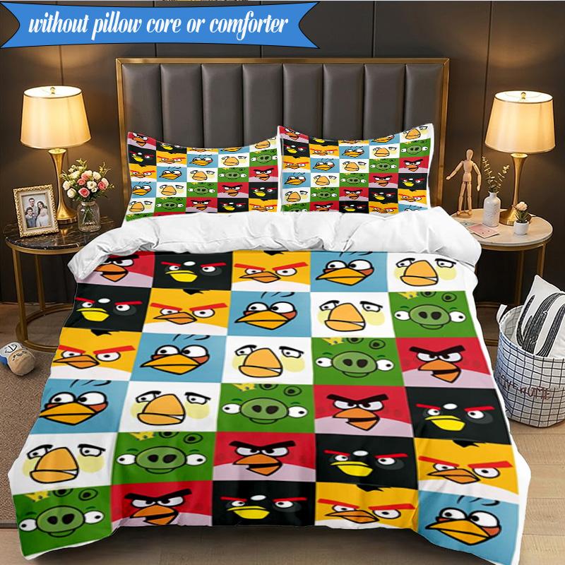 Red Birds Characters Collage 3pcs K-pop music group Bedding set,Ideal for Bedroom, Dormitory,Including Duvet Cover And 2pcs Pillowcases,Fan gifts