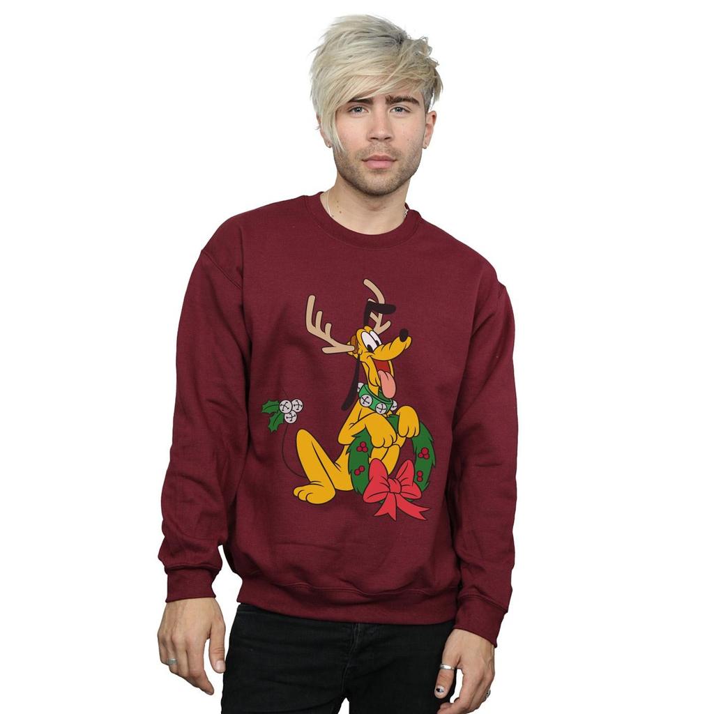 Disney Mens Pluto Christmas Reindeer Sweatshirt