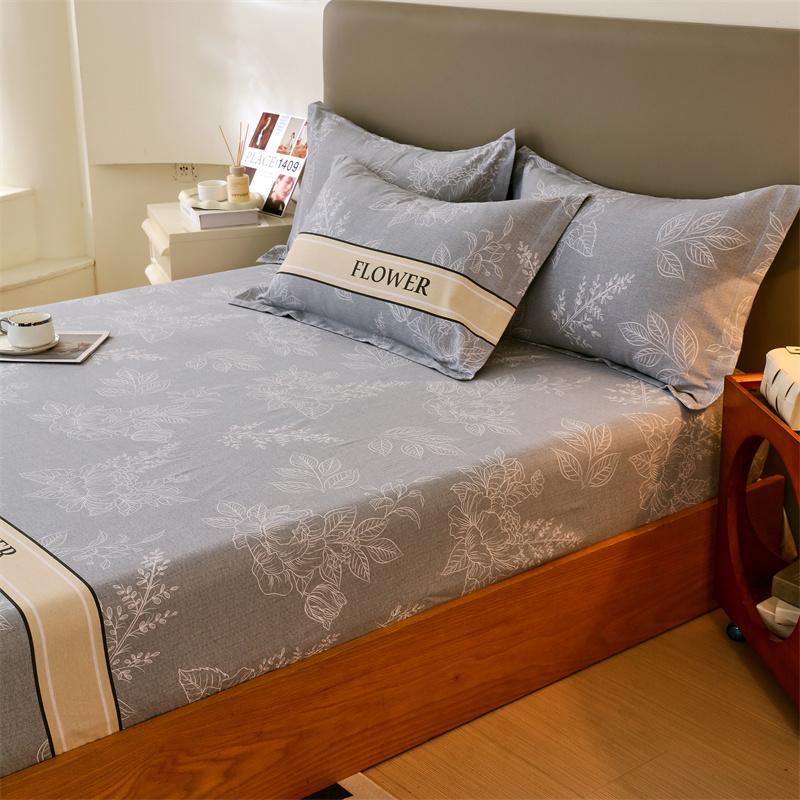 Classic Floral Pattern Fitted Sheet Set 100% Cotton Thickened Fitted Sheet Soft Skin-friendly Mattress Cover with 2 Pillowcases