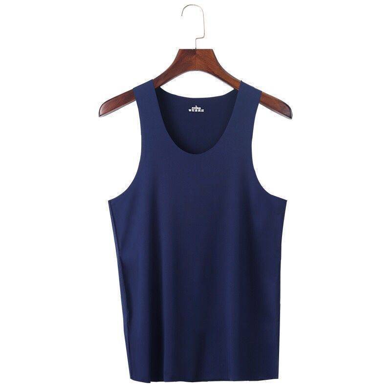 Men's borderless vest solid color sports base inner wear hurdle elastic vest sleeveless ice silk summer new