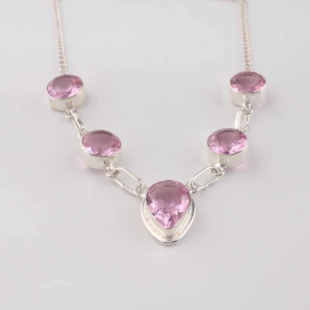 Morganite Gemstone 925 Sterling Silver Handcrafted Partywear Necklace 16-18" Gift For Anniversary RN-3-4