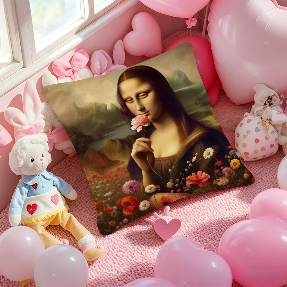 Modern Art Funny Mona Lisa Cushion Cover Pattern Printed Pillowcase for Living Room Sofa Cushion Cover & Bedroom Decor