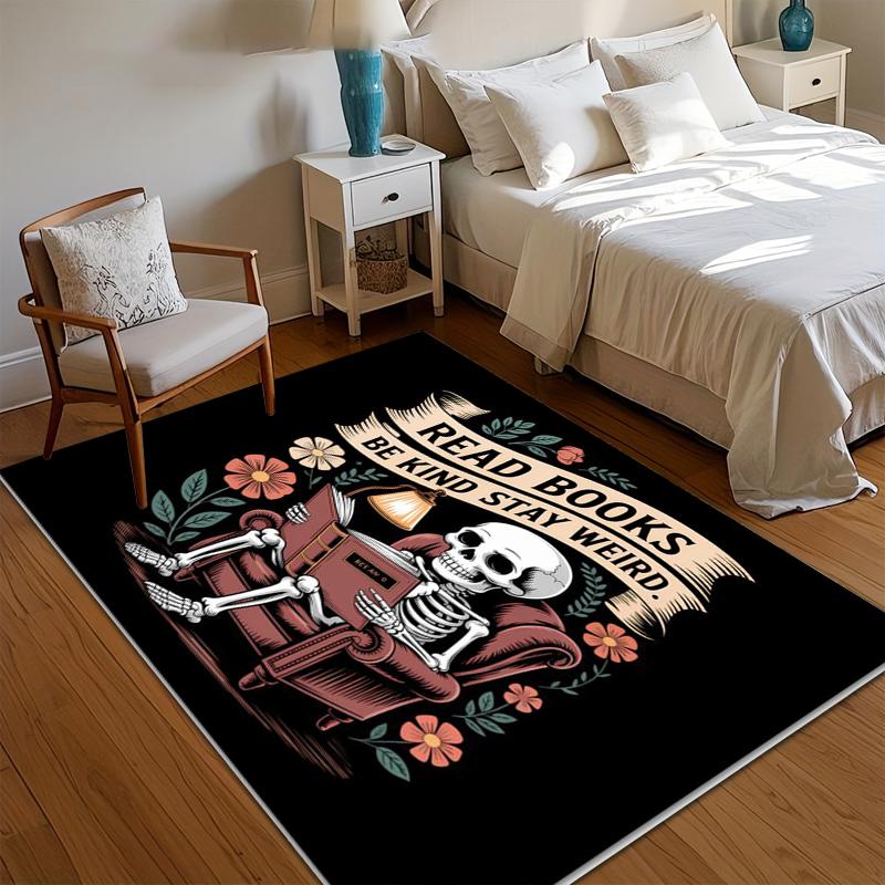 

Area Rug Carpet Soft Non Slip Skeleton Reading Read Books Be Kind Stay Weird Floor Mat for Nursery Bedroom Kids Room Home Decor 40cm x 60cm