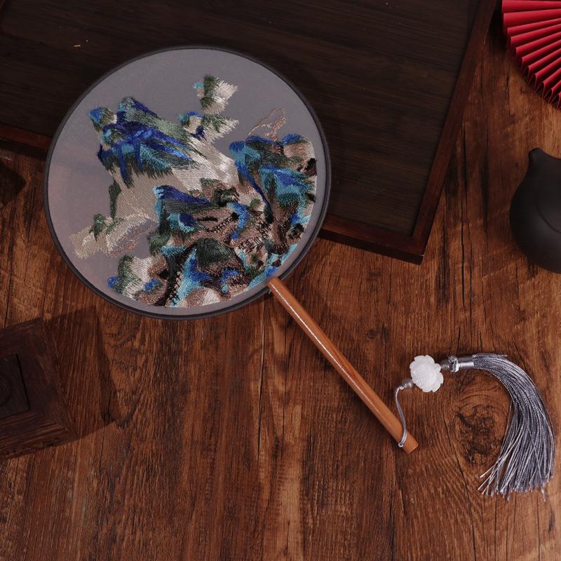 Chinese Double-Sided Embroidered Round Fan for Hanfu or Qipao Dance Performances