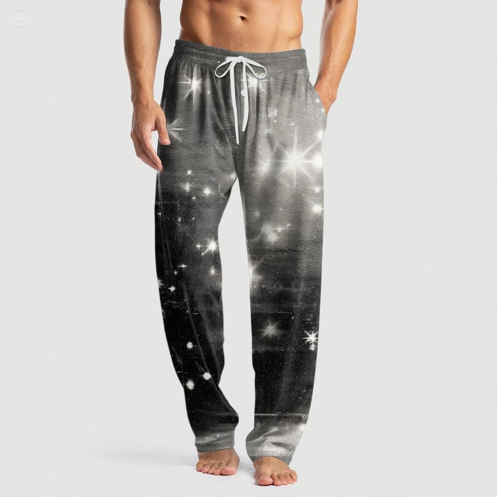 Men's Knitted Fashion Print Pocket Casual Pants Pajama Pants