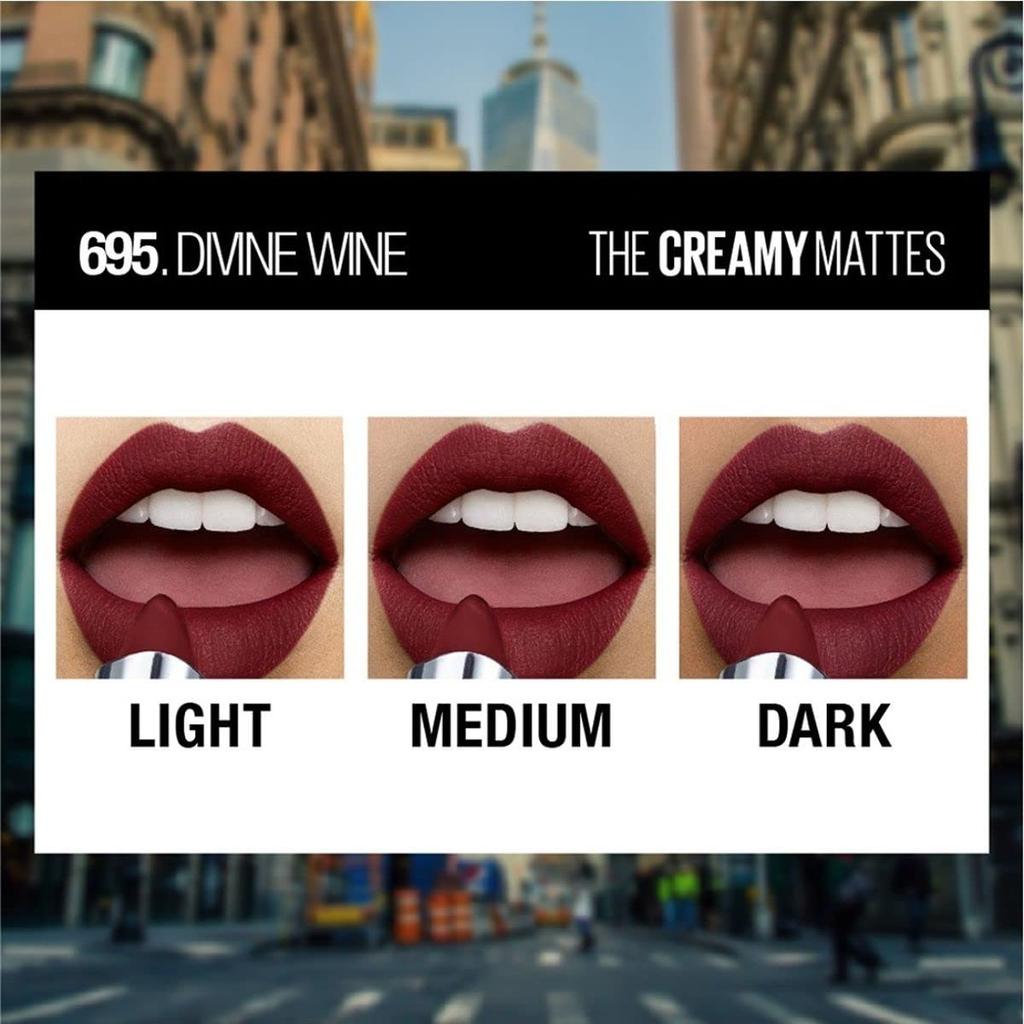 Maybelline New York Color Sensational Creamy Matte Leppestift 695 Divine Wine 3.9g Dristige Fuktighetsrike Lepper