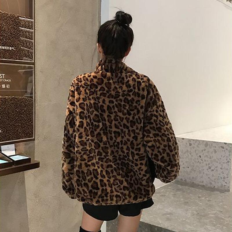 Veste d'hiver à imprimé léopard pour femme, col montant, parkas chaudes, vêtements d'extérieur, automne hiver, manteaux amples en fourrure