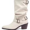 White Chunky Heel Martin Boots - Women's Mid-Calf, Pointed Toe, Soft Leather, Autumn/Winter European & American Style Ankle Boots