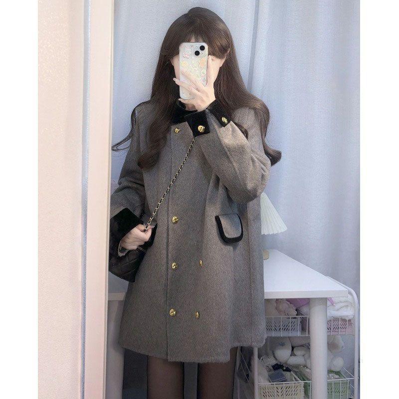 Шикарное французское ретро шерстяное пальто 2025: Элегантный осенне-зимний стиль светской львицы M