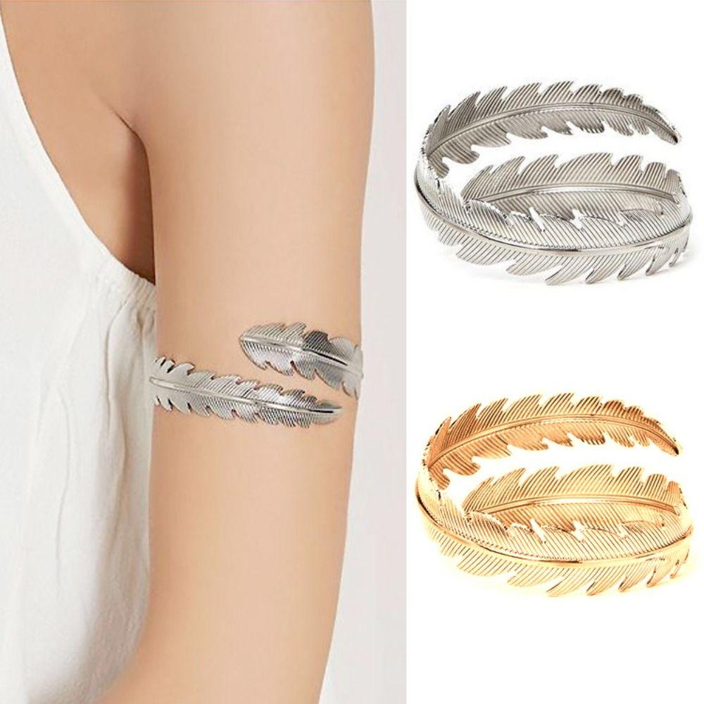 Golden Leaves Arm Cuff Bracelets Adjustable Geometry Arm Bracelet Bangle Metal Armband Set  Party
