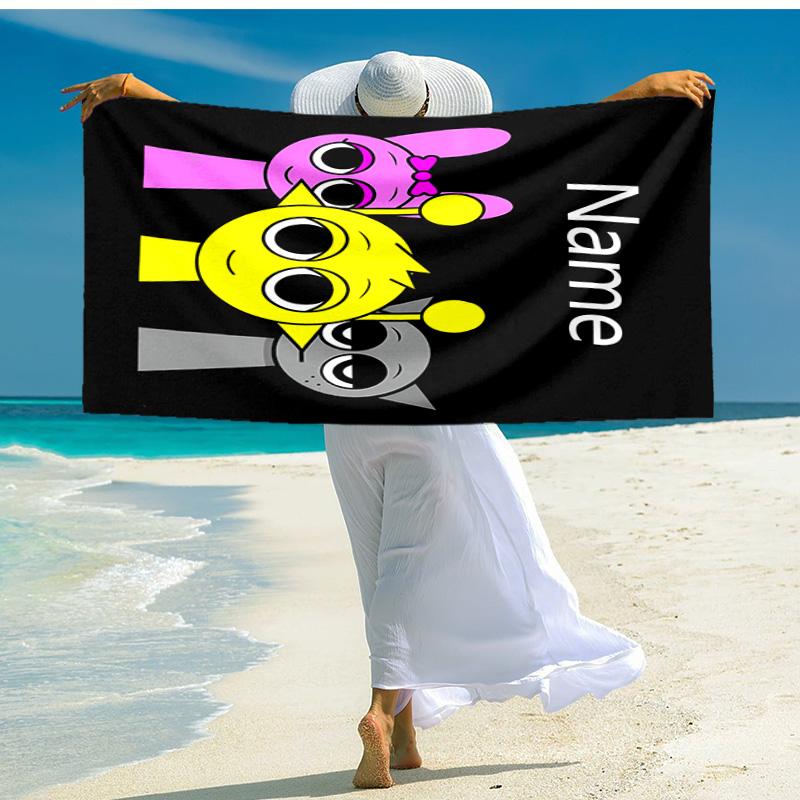 Personalized Customized Proof Beach Towel with Sprunki Themed Pattern - Soft, Absorbent,quick-drying,perfect Swimming,camping&bathing