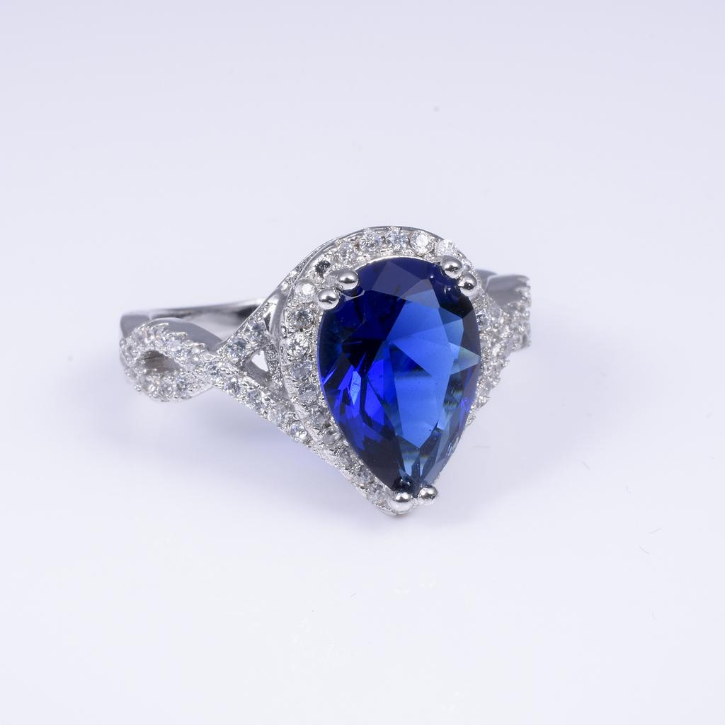 Luxury Drop 4ct Blue Sapphire Engagement Rings Finger 10KT White Gold Filled Wedding Rings for Women Jewelry Gift
