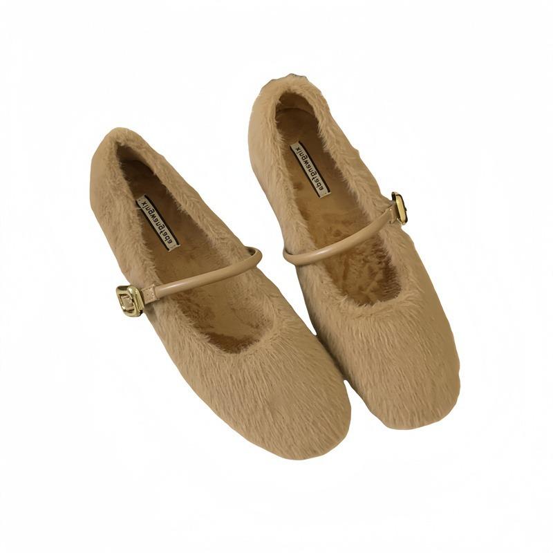 Inner Height Increase 4cm Mary Jane Mao Mao Shoes Women's Shoes 2025 New Autumn and Winter Gentle Word with Velvet Bean Shoes