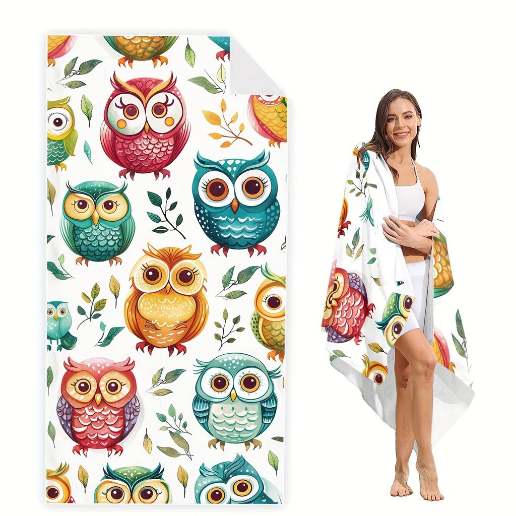 Owl & Leaves Beach Towel – Quick-Dry, Lightweight Microfiber Bath Towel for Travel, Pool, Shower, Sports & Outdoor Use