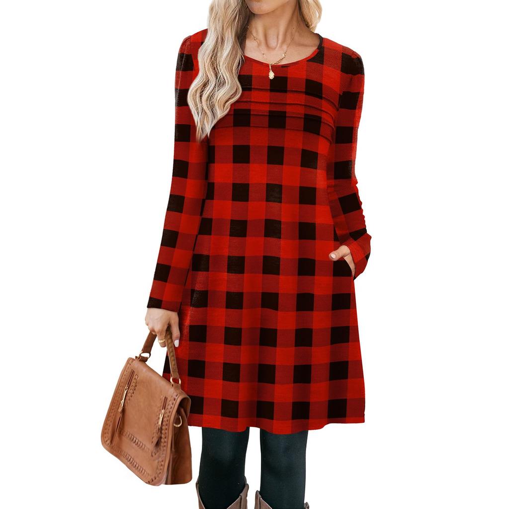 Women's Casual Fashion Long Sleeve Graphic Printed Vintage Dresses With Pockets