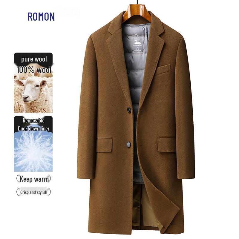 Luomeng Men's Mid-Length 100% Wool & 90% Down Winter Coat