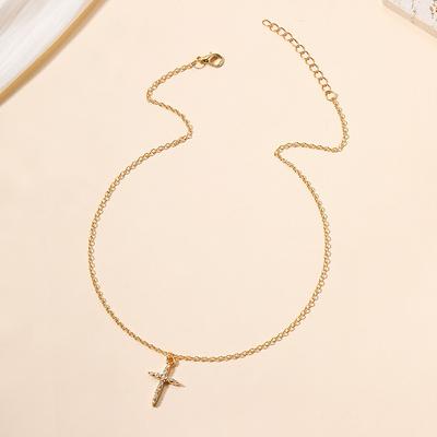Gold Cross Necklace, Personalized High-end Jewelry, Wind-set Diamond Alloy Pendant for Women